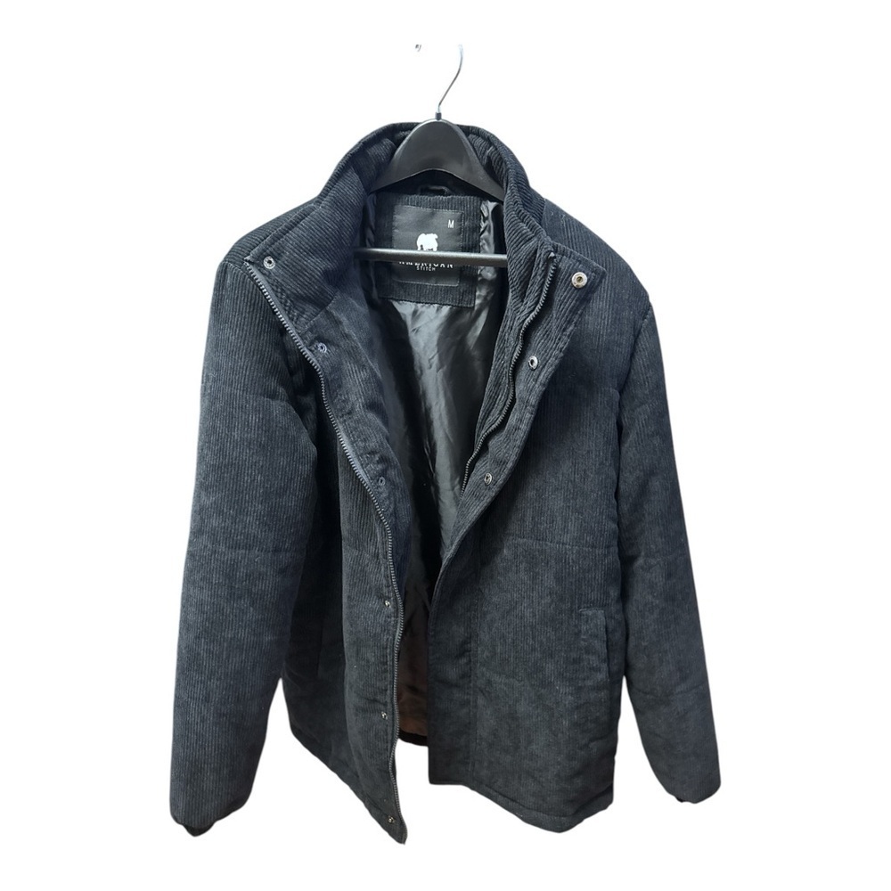American Stitch Black Puffer Jacket with Zipper Closure and Structured Fit